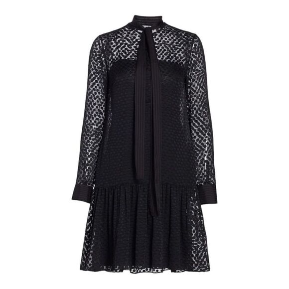 Akris punto Black Polka Dot Tieneck Shift Dress Size 8 NWT - Picture 2 of 13